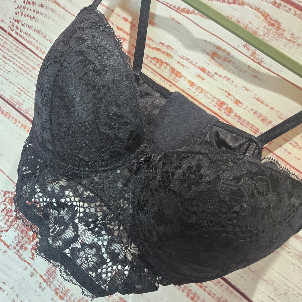 Adored by Adore Me Black Lace Longline Bustier Bra 36D